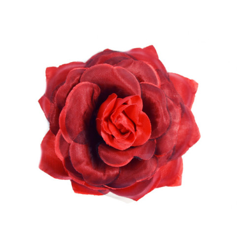 bloem corsage met organza bladeren rood zwart