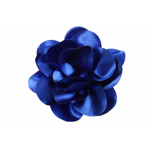 bloem corsage satijn glans kobalt blauw XL 14 cm