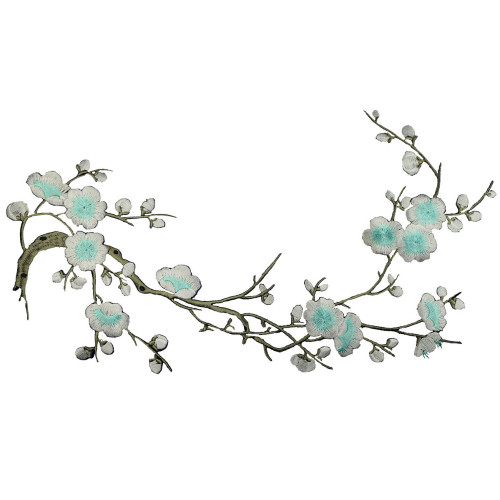 bloemen op tak turquoise patch 37 x 15 cm