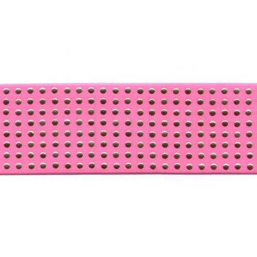 elastiek 6 cm fluor roze met gouden studs