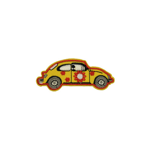 gele auto met bloemetjes patch