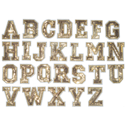 gouden letter patch pailletten alfabet opstrijkbaar