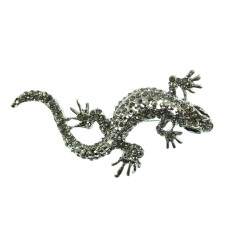 hagedis broche bewerkt met strass steentjes donker zilver hagedis broche bewerkt met strass steentjes donker zilver