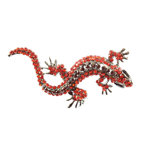 hagedis broche bewerkt met strass steentjes rood
