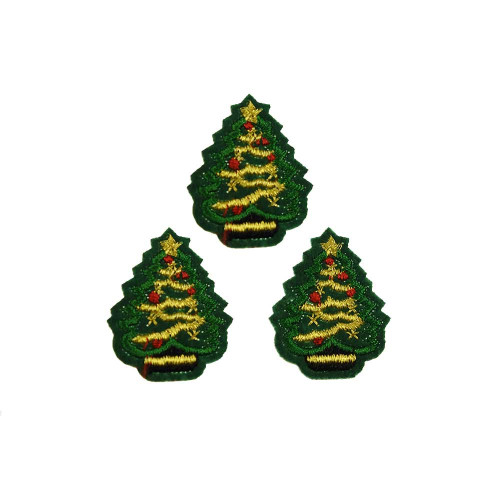 kerstboompjes groen goud patch 3 stuks