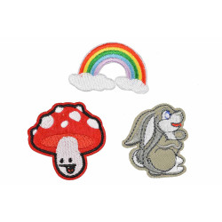 konijn paddestoel regenboog patch set