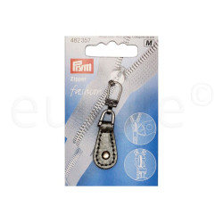 leren ritstrekker grijs/zilver