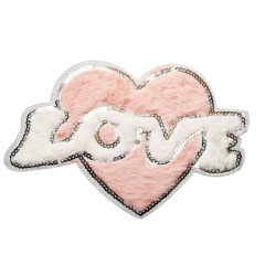 love hart applicatie van pluche en pailletten XL 24 x16 cm love hart applicatie van pluche en pailletten XL 24 x16 cm