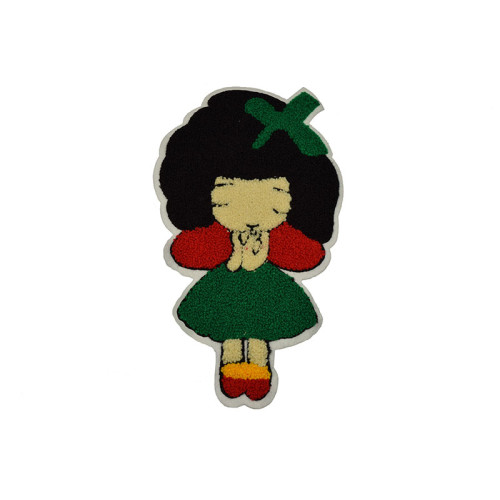 meisje in groene jurk applicatie badstof 16 x 26 cm