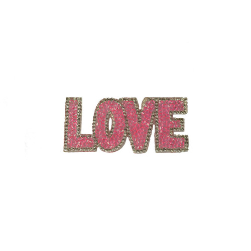 opstrijkbare applicatie love strass roze zilver