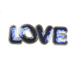 opstrijkbare love patch pailletten blauw 24 x 8 cm opstrijkbare love patch pailletten blauw 24 x 8 cm