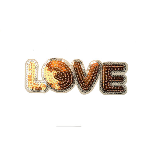 opstrijkbare love patch pailletten goud