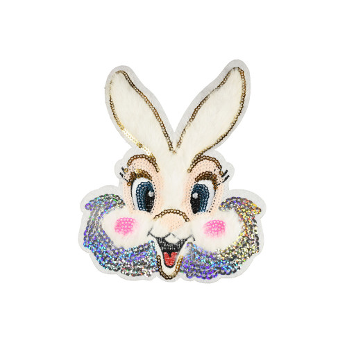 paashaas patch met pluche en pailletten 16 x 12 cm