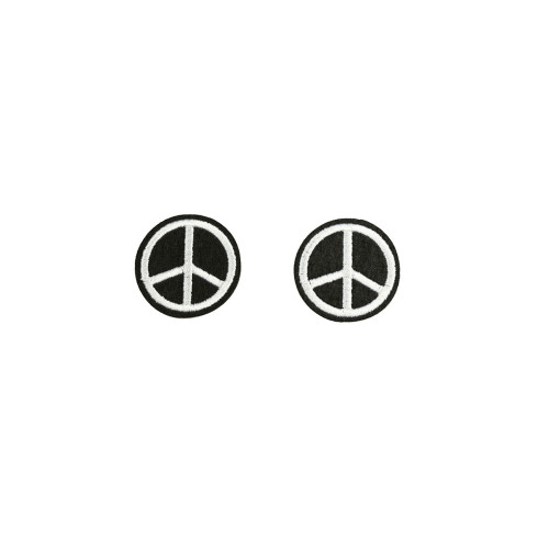 peace embleem opstrijkbaar zwart wit 2 stuks
