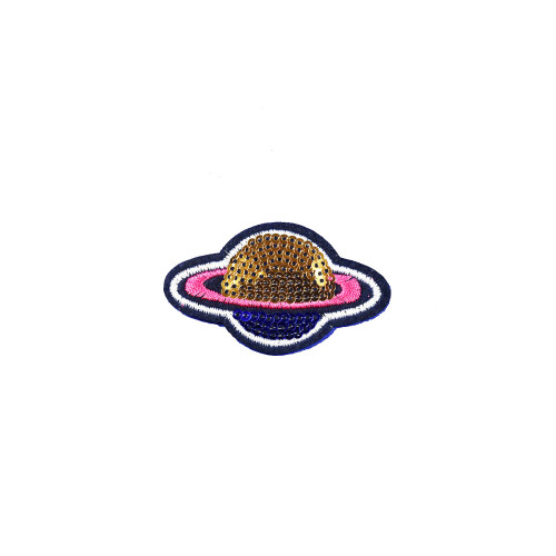 planeet saturnus patch goud blauw pailletten