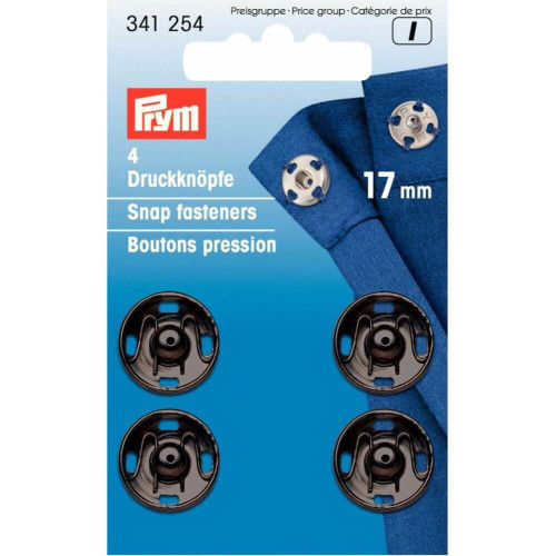 drukknoop messing 17mm zwart