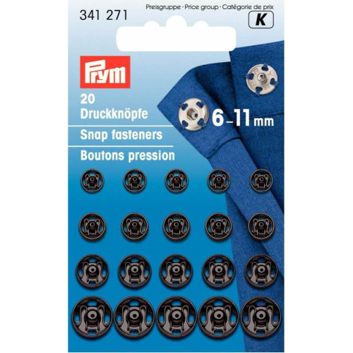 drukknoop messing assortiment 6 -11mm zwart