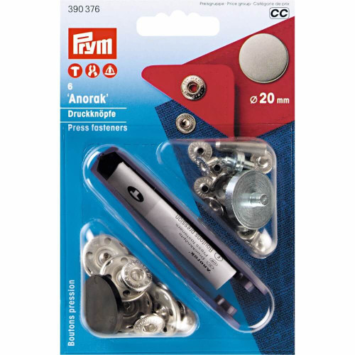 naaivrije drukknoop anorak 20mm zilver mat