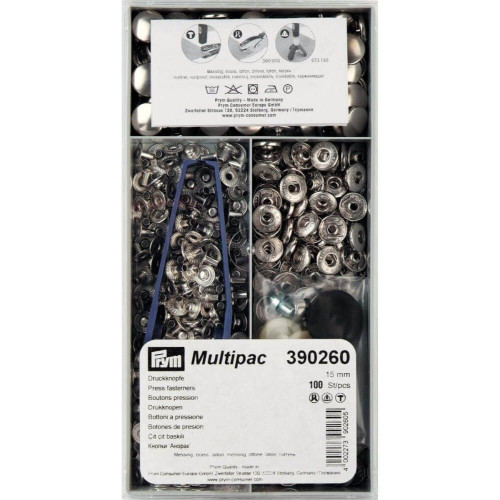 Naaivrije drukknopen anorak 15mm zilver grootverpakking