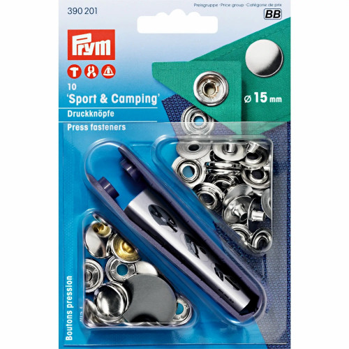 Naaivrije drukknopen sport en camping 15mm zilver