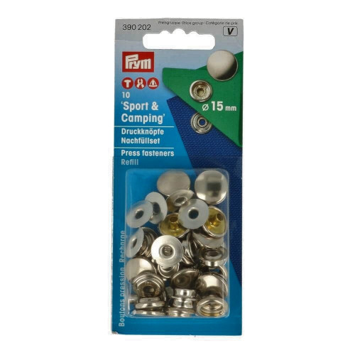 naaivrije drukknopen sport en camping 15mm zilver navulset