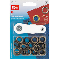 ringen met schijven, nestels 11mm oud messing Prym