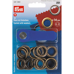 ringen met schijven, nestels 14mm oud messing Prym