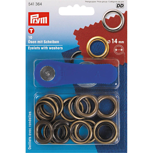 ringen met schijven, nestels 14mm oud messing Prym