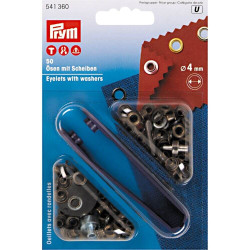 ringen met schijven, nestels 4mm oud messing Prym ringen met schijven, nestels 4mm oud messing Prym