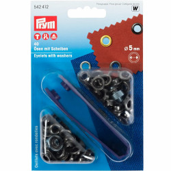 ringen met schijven, nestels 5mm oud messing Prym ringen met schijven, nestels 5mm oud messing Prym