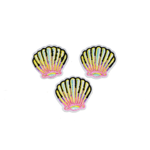 schelp applicatie set roze geel opstrijkbaar 3 stuks