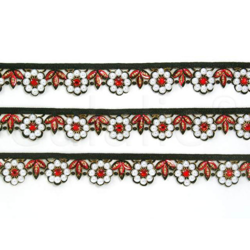 sierband parels met rode stenen
