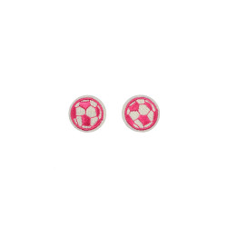 voetbal patch roze op vilt geborduurd 2 stuks